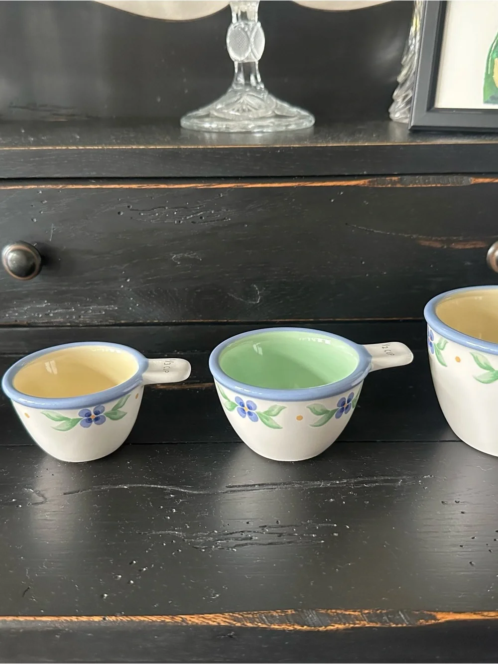 Pfaltzgraff White Ceramic Measuring Cups with Blue Floral Trim